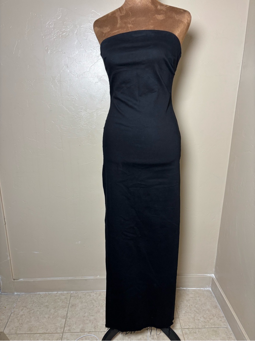Zara Strapless Black Maxi Dress — Sleek Tube Silhouette Stretchy Denim